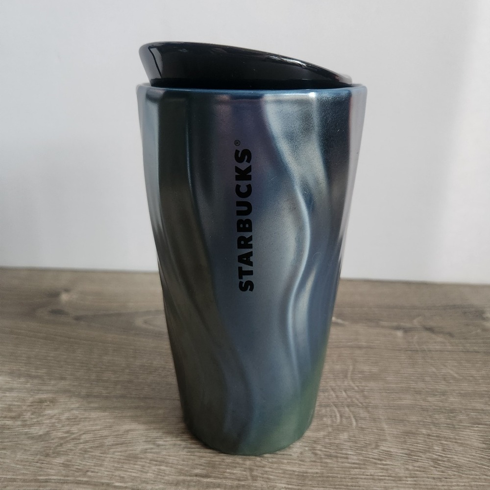 2021 Starbucks Ceramic Blue Iridescent Wave‎ 12oz Hot Cold Drink Cup Mug READ